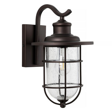 Westfield 10.5" Iron/Seeded Glass Rustic Industrial Cage LED Outdoor Lantern - JONATHAN Y